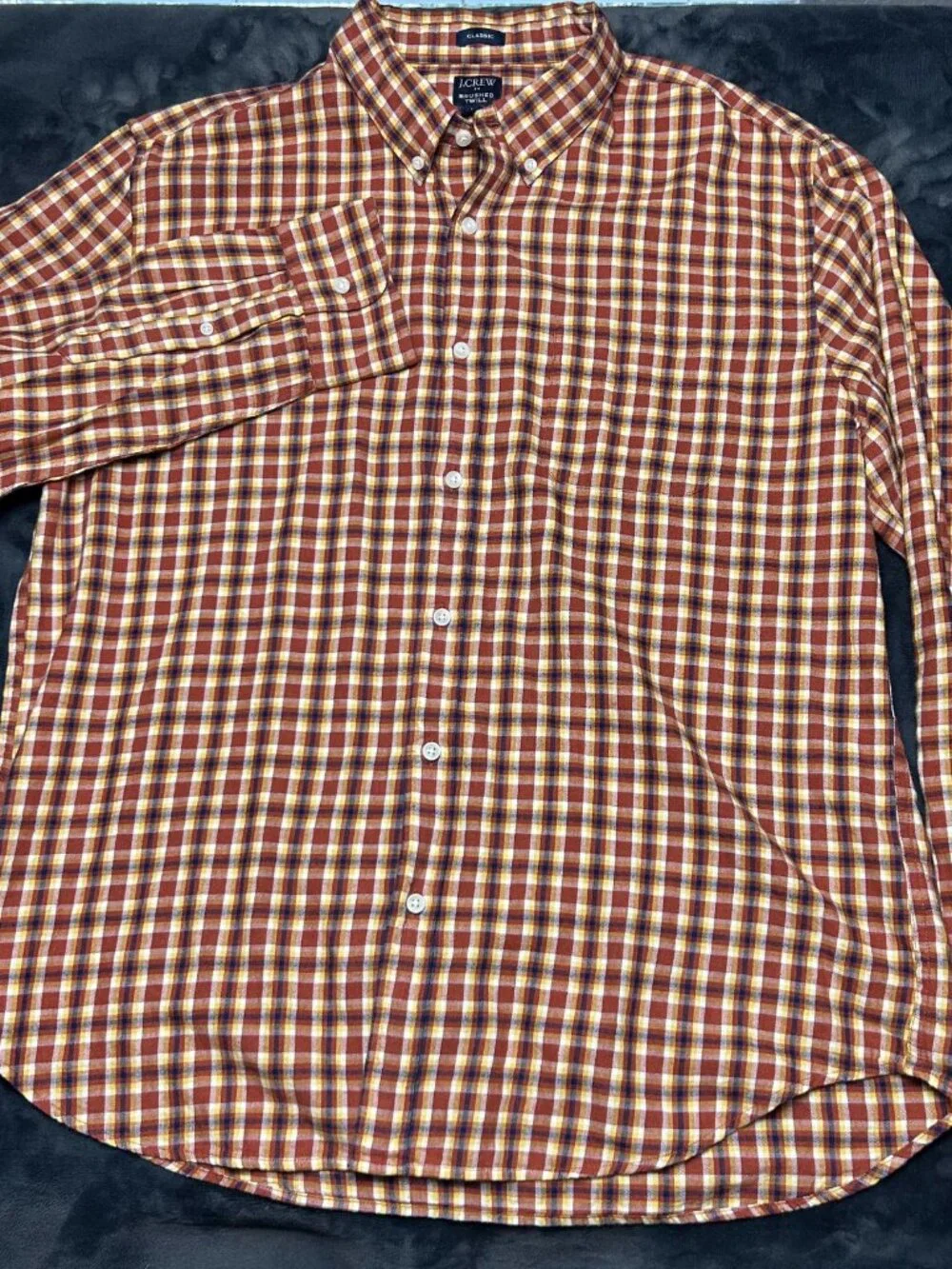 J.Crew Brushed Twill Classic Fit Plaid Shirt Xl Brown Yellow Cotton